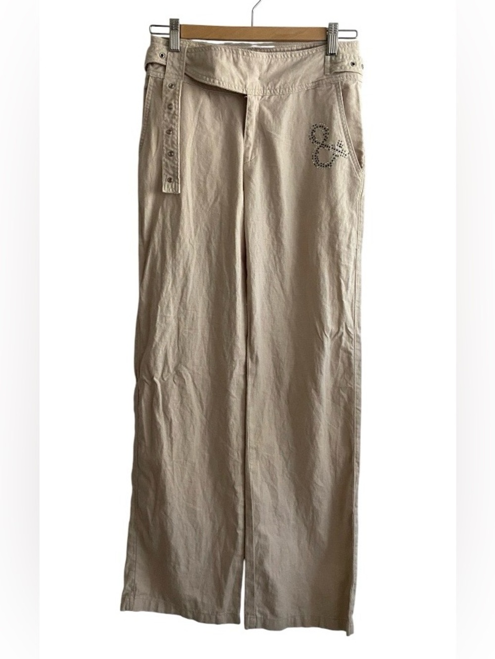 D&G Beige Wide-Leg Chinos with Stud Accent